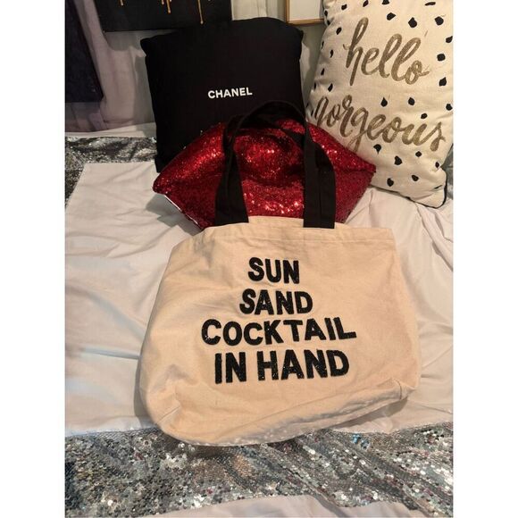 Fallon & Royce SUN SAND COCKTAIL IN HAND CRYSTAL TOTE shopper weekender bag - Picture 4 of 8